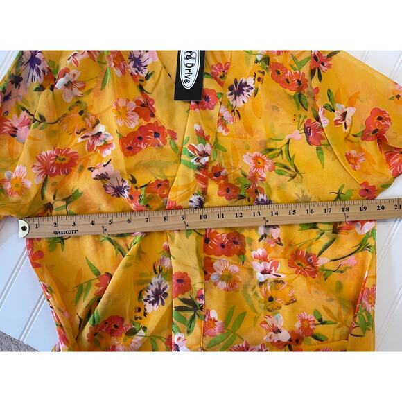 NWT Shore Drive Yellow Floral Boho Kimono Swim Beach Pool Cover Up Robe OSFM - Picture 5 of 7